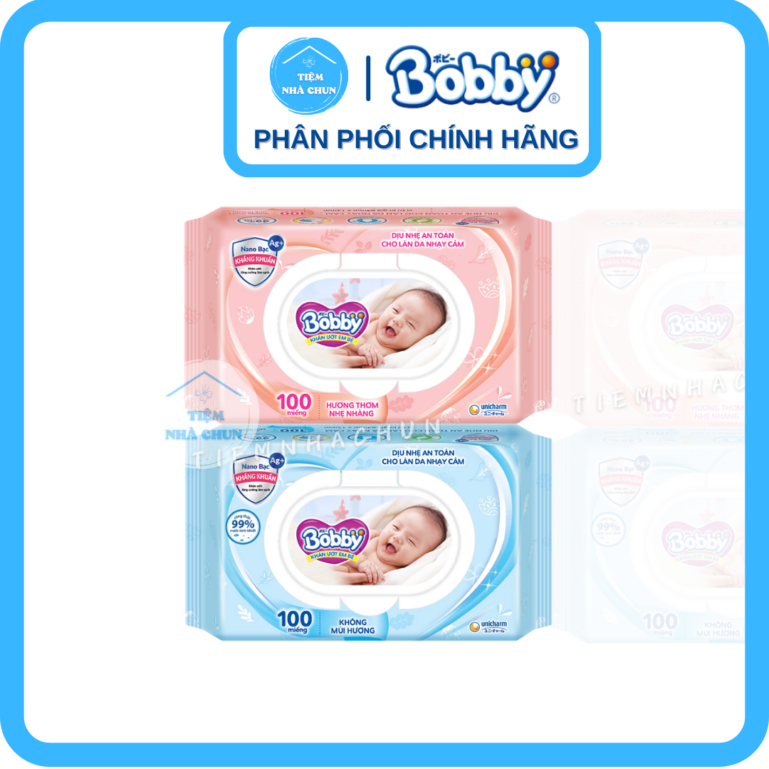 KHĂN ƯỚT - Gói 100 Miếng - Khăn Giấy Ướt Em Bé Bobby Care Không Mùi Bobby