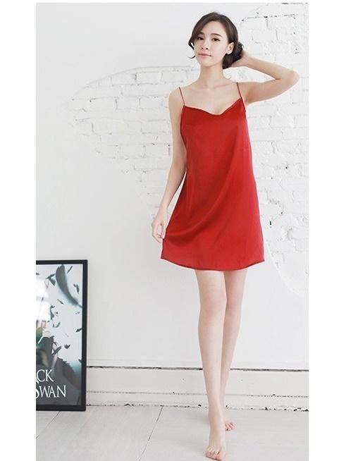 Đầm Ngủ Ren Hai Dây Hở Lưng Gợi Cảm Buộc Dây Dễ Điều Chỉnh Kích Cỡ VR1400 - màu đỏ đen