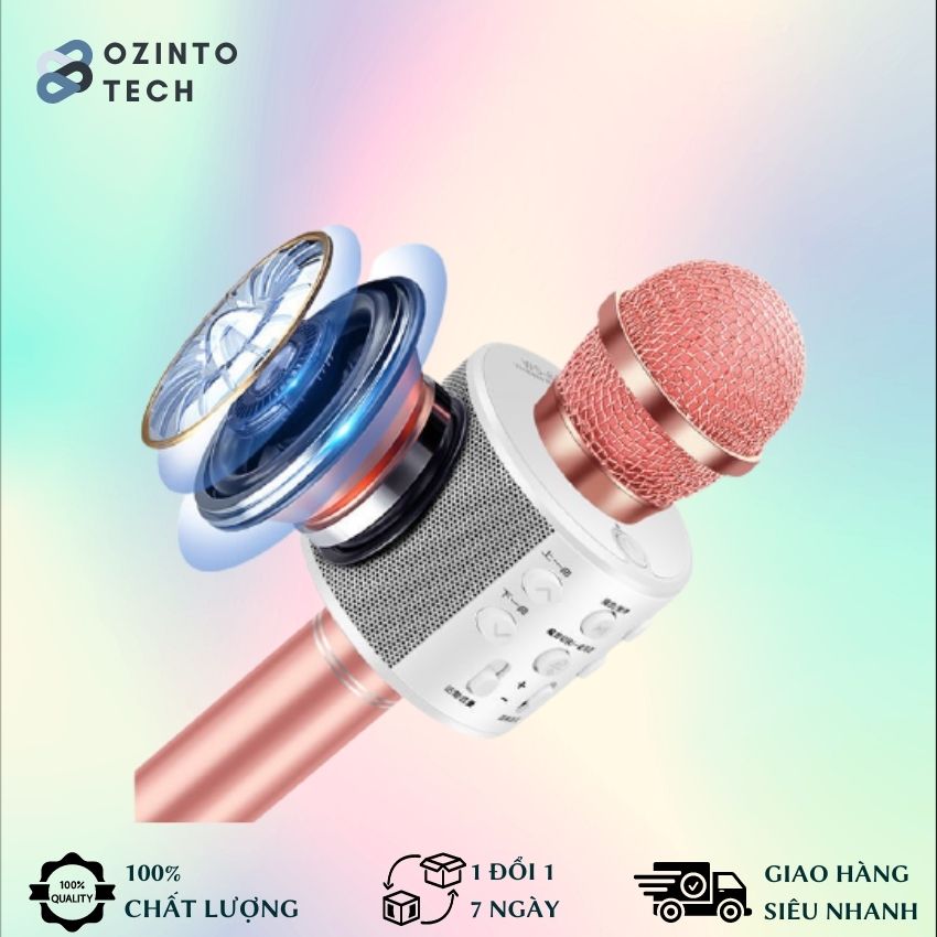 [ ƯU ĐÃI LÊN TỚI 50%]  Mic Hát karaoke kết nối Bluetooth không dây, micro không dây, micro karaoke bluetooth, micro live stream, micro không dây bluetooth Ozinto Technology OT17