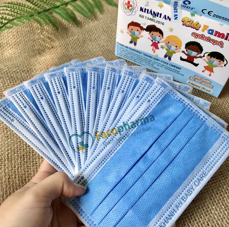 Khẩu trang cho bé y tế trẻ em Khánh An hộp 50 cái đủ màu