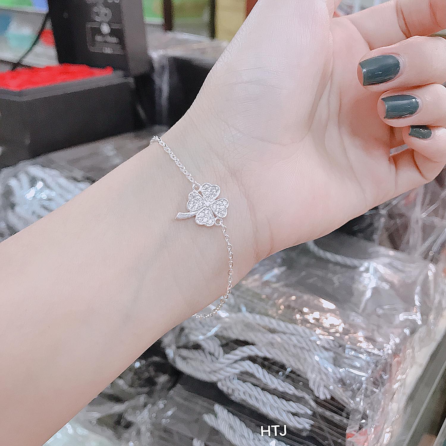 lắc tay cỏ 4 lá chuẩn bạc ta cao cấp s65