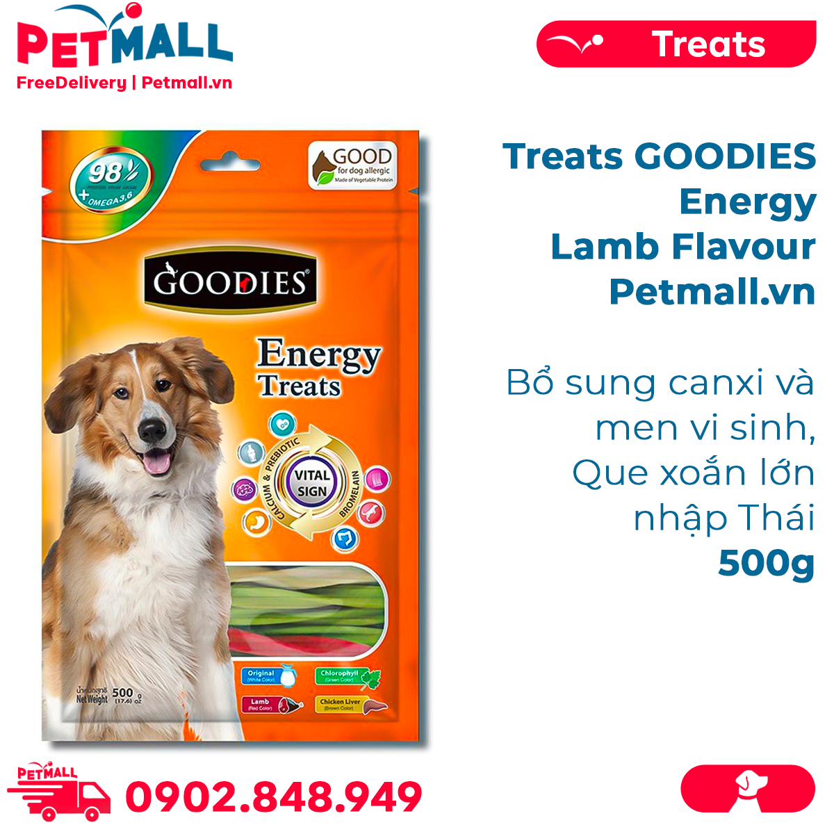 Treats GOODIES Energy Lamb Flavour 500G - Bổ sung canxi và men vi sinh