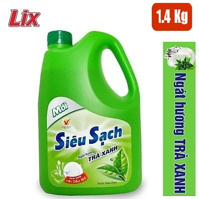 Nước rửa chén Lix Can 1.4kg siêu sạch hương trà Xanh không hại da tay