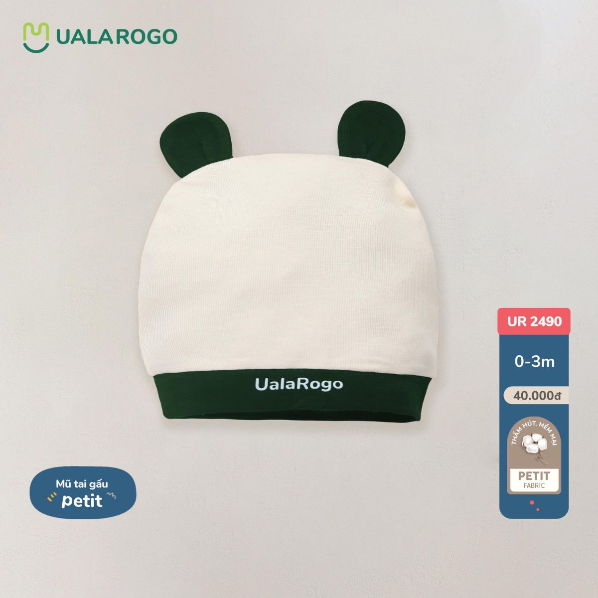 Set bao tay chân mũ sơ sinh cho bé Ualarogo vải PETIT thoáng mát thấm hút co giãn 2490 2491