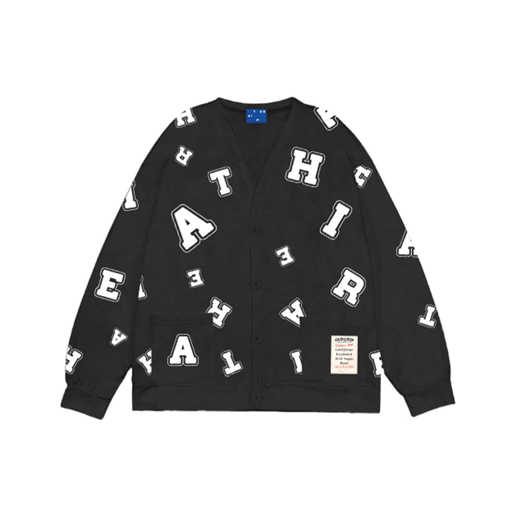 AITHER STUDIO Áo khoác Mono Cardigan in họa tiết thương hiệu màu Đen