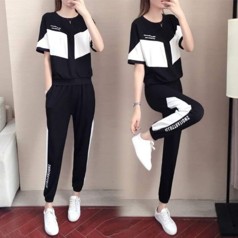 ĐỒ BỘ THỂ THAO NỮ PHỐI MÀU TRẮNG ĐEN CAO CẤP