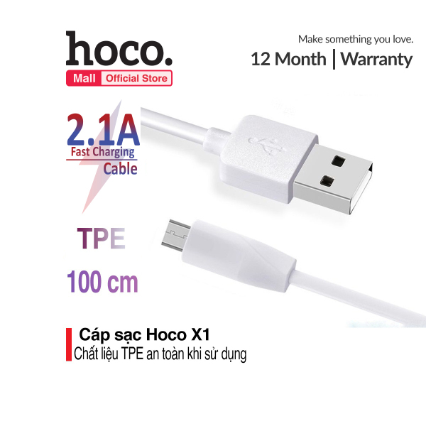 Cáp sạc Micro USB Hoco X1 dài 1m chất liệu TPE an toàn chống gẫy gập