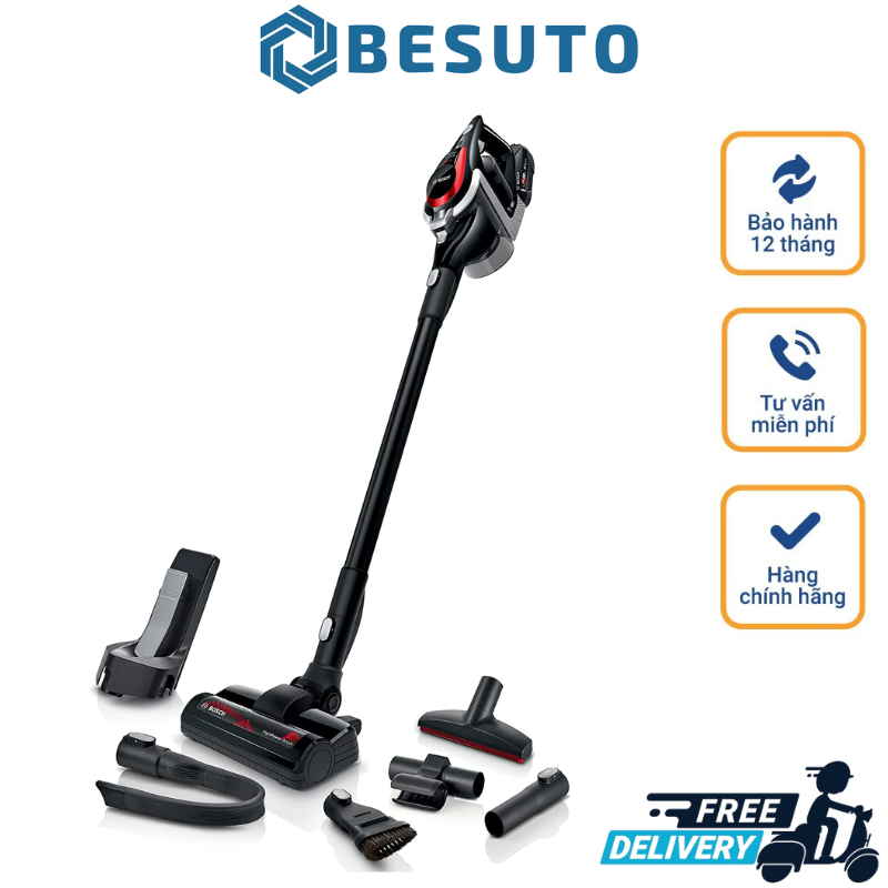 Bosch Series 8 BSS81POW1 Cordless Handheld Vacuum Cleaner, Bagless, Hygiene Filter, High Suction Performance, Long Runtime, Fast Charging, Crevice Tool, Black [Energy Class B]