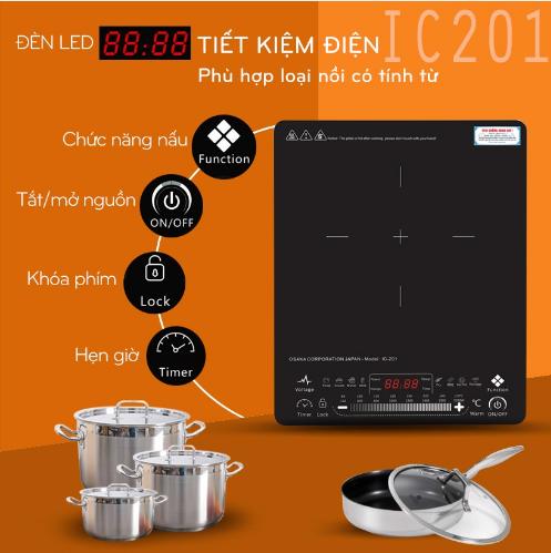 BẾP ĐIỆN TỪ OSAKA IC201 - MẶT KÍNH PHA LÊ CƯỜNG LỰC