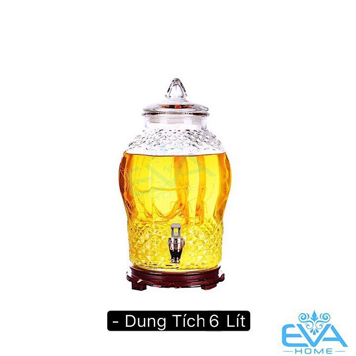 Bình Ngâm Thủy Tinh 6 Lít Có Van Dáng Chum Hoạ Tiết Kim Cương 8833 - 6LV