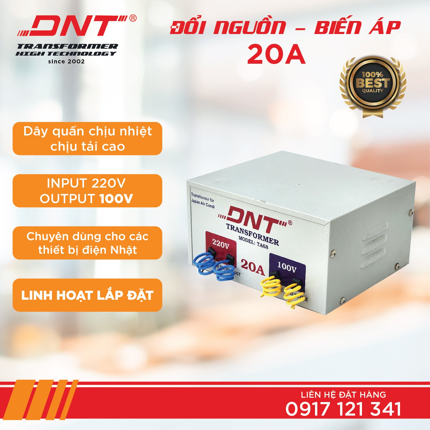 Biến áp 220v ra 100v DNT 20A