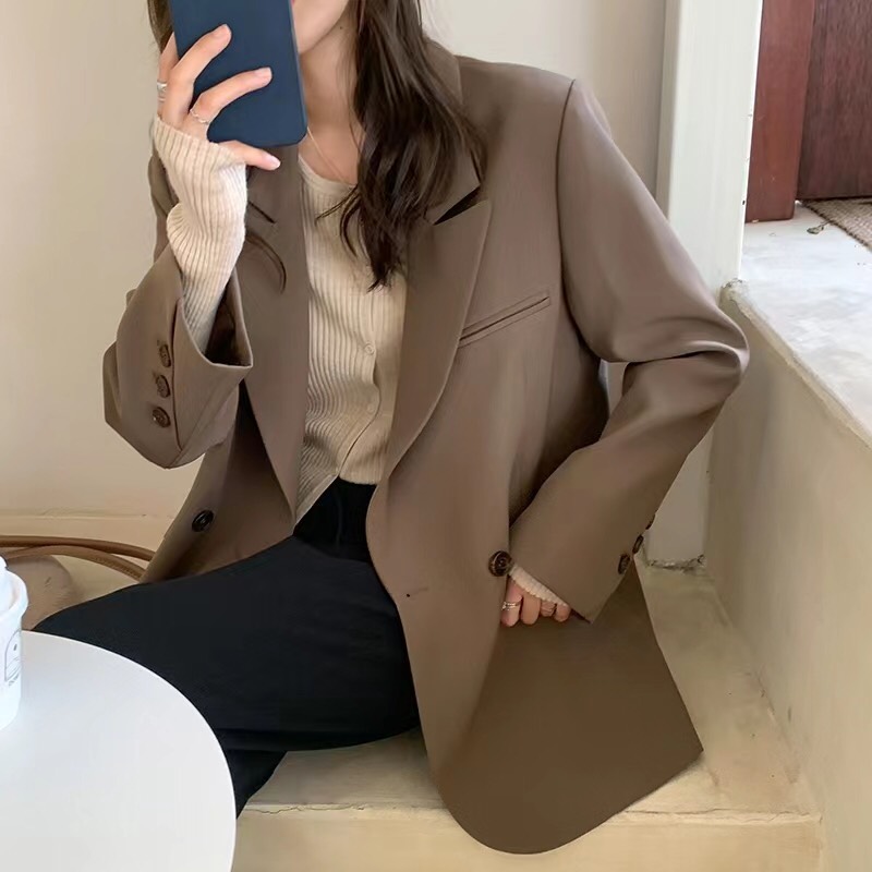 Áo vest blazer nữ cổ v nhọn tay nút chéo dáng rộng hàng thiết kế đẹp hàng có sẵn - bla22096 - blazersaigon