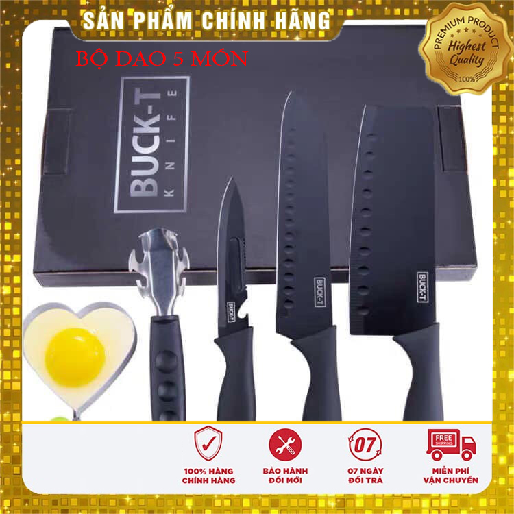 Bộ dao 5 món làm bếp cao cấp buck black - bộ dao buck làm từ thép không rỉ chất lượng cao bh 1 đổi 1