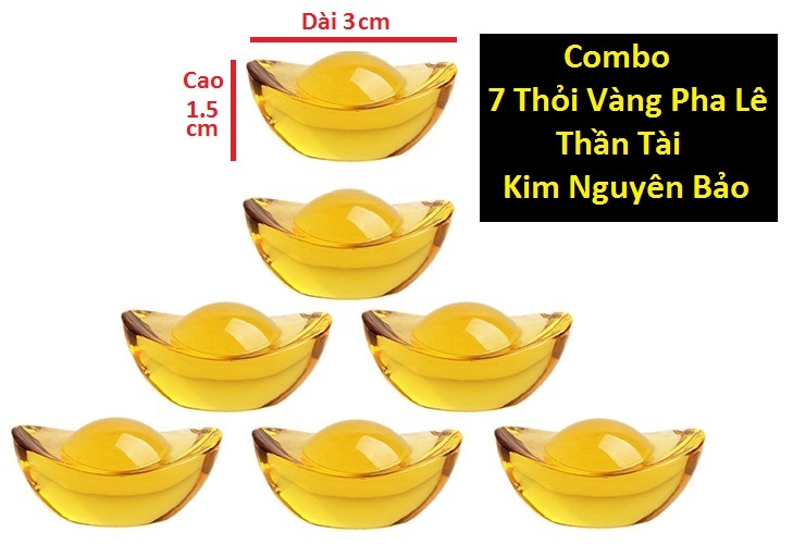 Combo 7 Thỏi vàng Thần Tài là Pha lê nguyên khối (đặc ruột) đồ phong thủy bày thất tinh trận mang lại may mắn chiêu tài nạp lộc giàu có