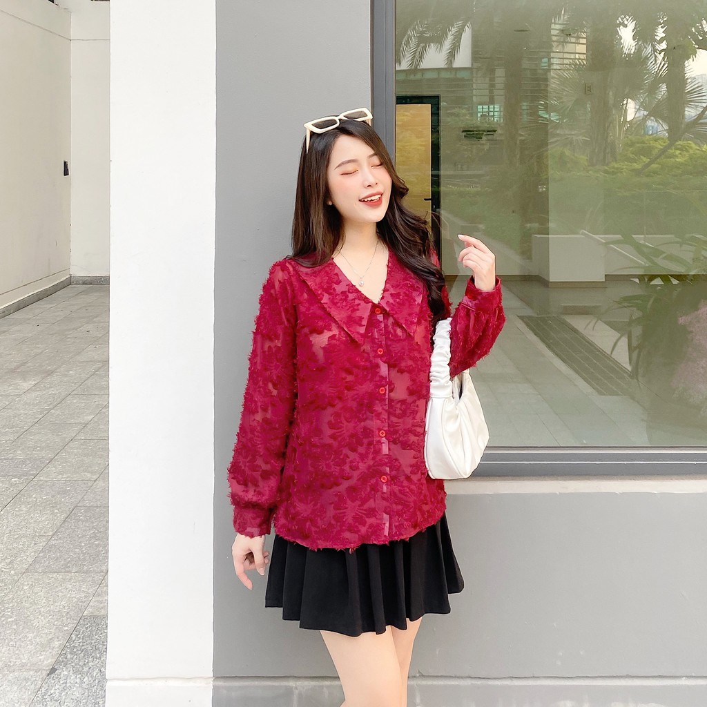 ❌FREESHIP - ÁO SƠ MI NỮ CÔNG SỞ CỔ NHỌN LÔNG VŨ (MS104)