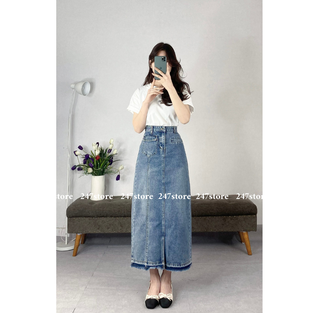 Chân váy jeans dáng dài cvjean6809