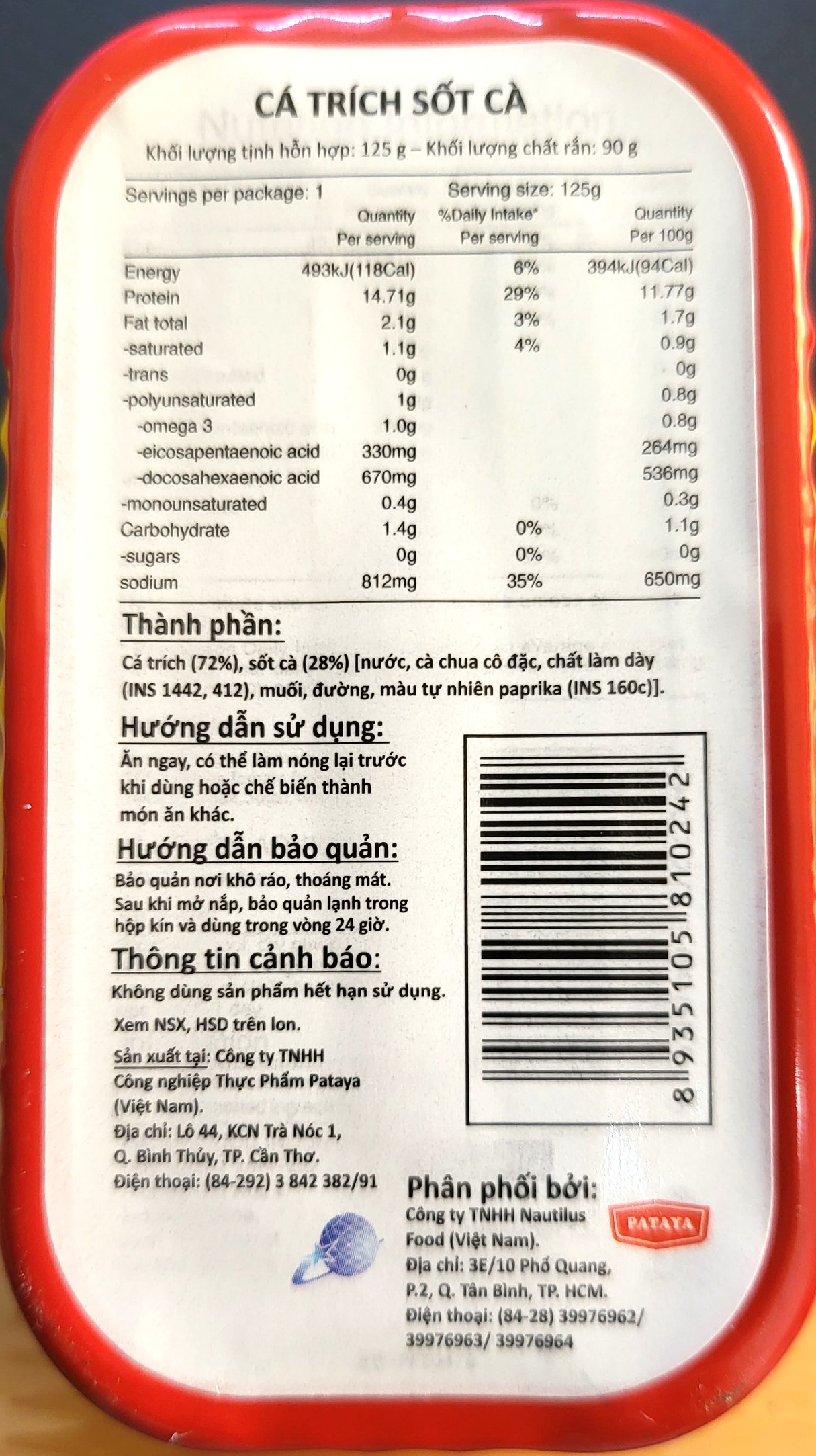 SEA CROWN (hộp DẸT ĐỎ 125g) CÁ TRÍCH SỐT CÀ Sardines in tomato sauce (HALAL)