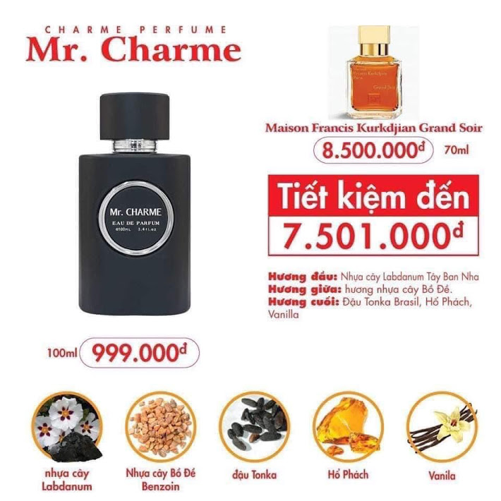 [HCM]Nước hoa nam Mr.Char.me - THANH LỊCH, NAM TÍNH (10ML - 100ML)