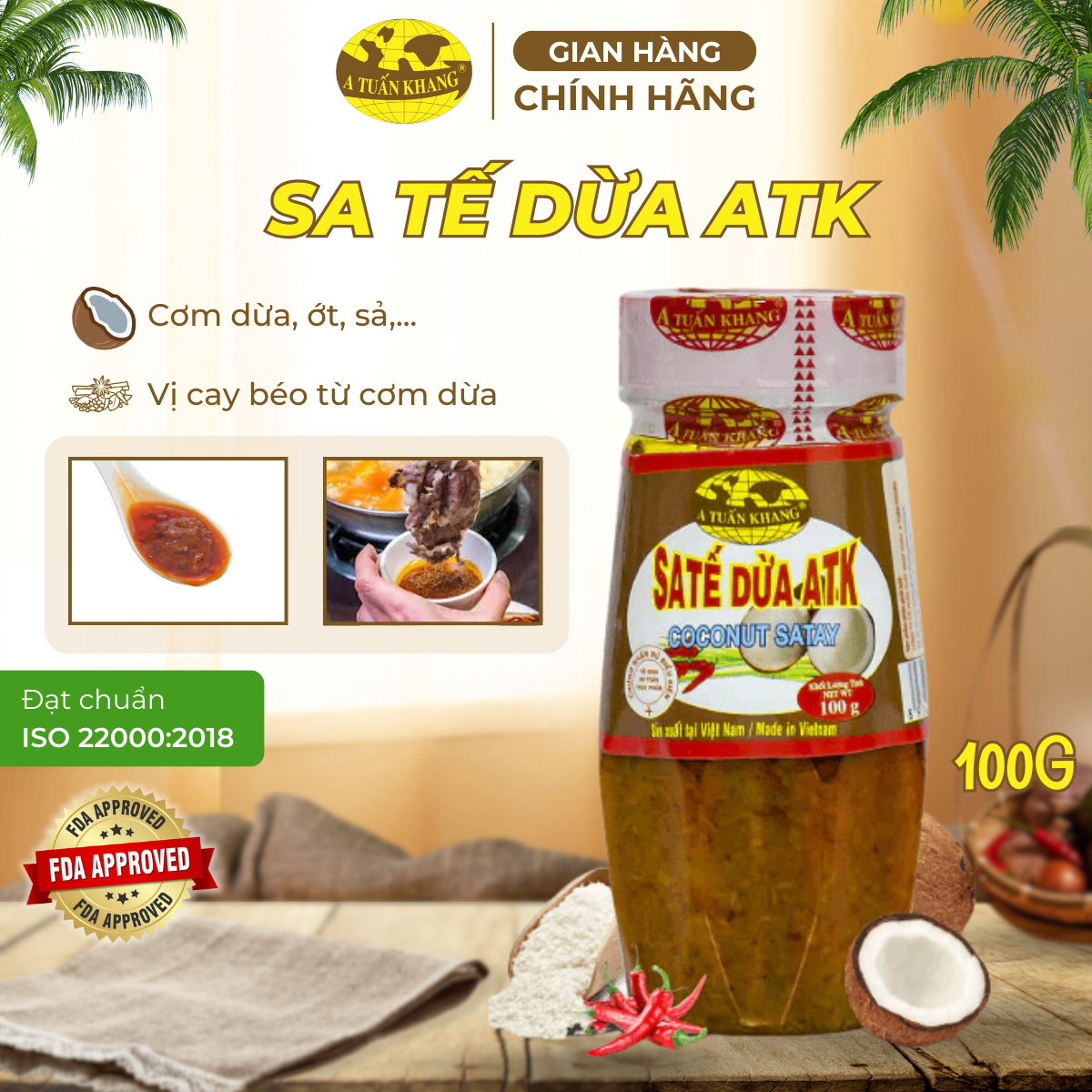 Sate Cơm Dừa Vị Cay Thơm Béo - Gia Vị Trộn Mì, Hủ Tiếu, Phở, Cơm, Ướp Thịt, Dùng Được Cho Người Ăn Chay | A TUẤN KHANG