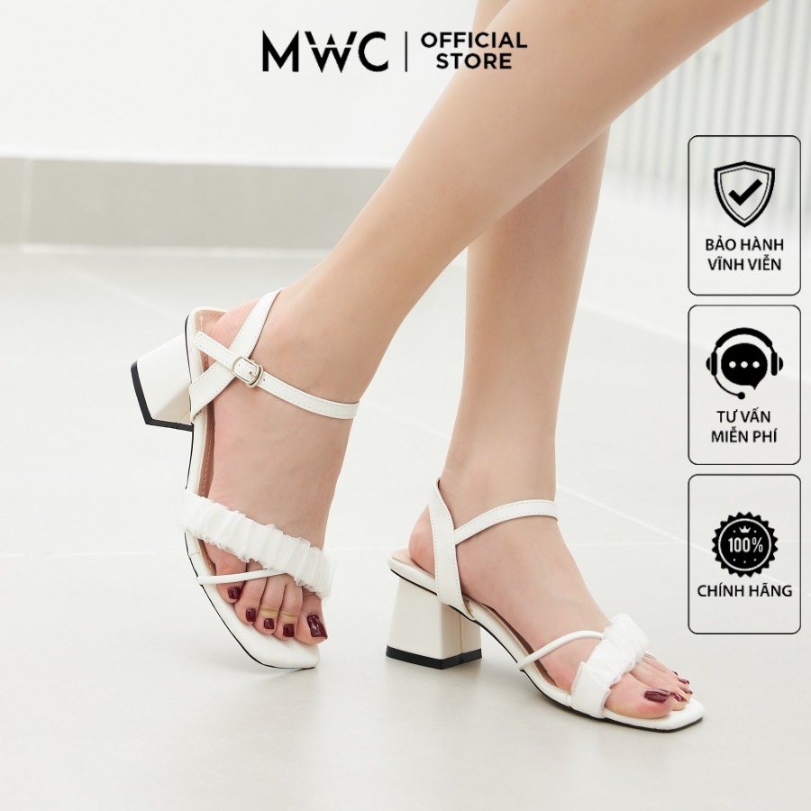 Giày cao gót MWC 4397 - Sandal Cao Gót Quai Chéo Nhún Nữ Tính Phối Quai Hậu Gót Vuông Thời Trang