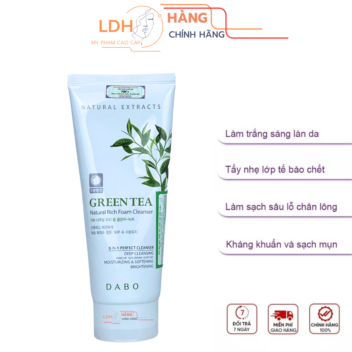 Sữa rửa mặt Hàn Quốc Dabo Trà Xanh 3 in 1 (180ml)