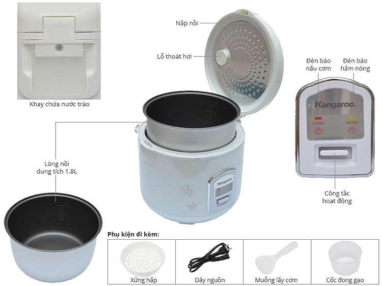 Nồi cơm điện 1.8 lít Kangaroo KG376NT