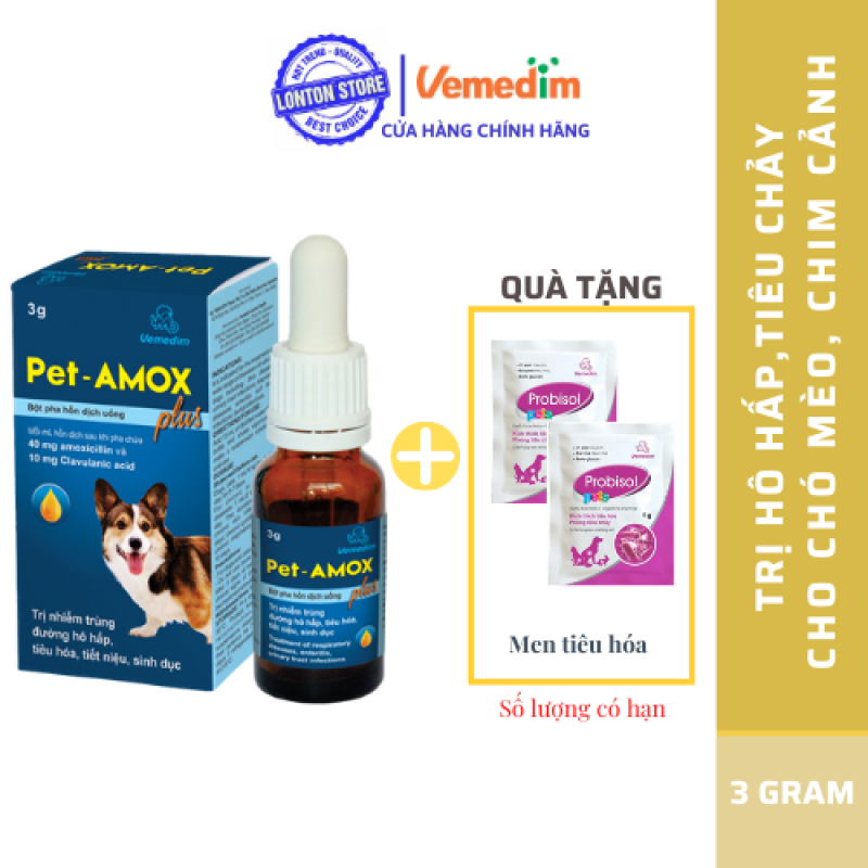 Dung Dịch Uống Giảm Tiêu Chảy, Hô Hấp Cho Chó Mèo Pet-Amox Plus 3g - Lonton Store