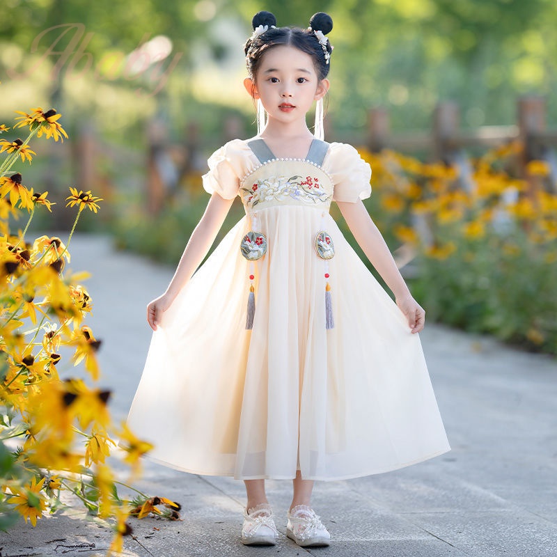 Ababy váy liền kiểu mỏng mùa hè cho bé gái hán phục 2022 trang phục trẻ em siêu tiên nữ mẫu mới mùa hè phong cách cổ trang váy tang