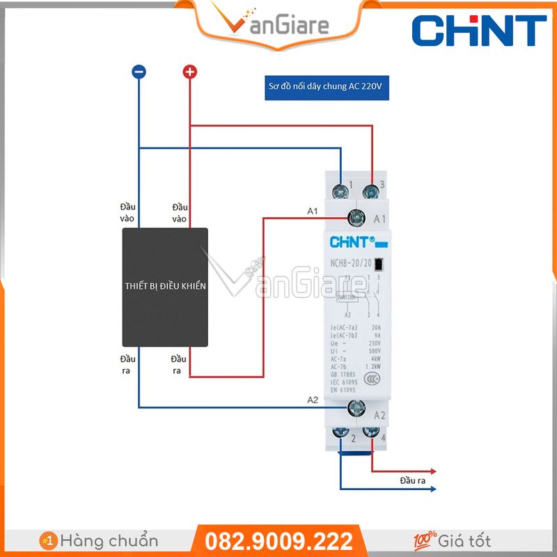 Khởi động từ 1 pha (Contactor) 20a ChiNT NCH8-20/20