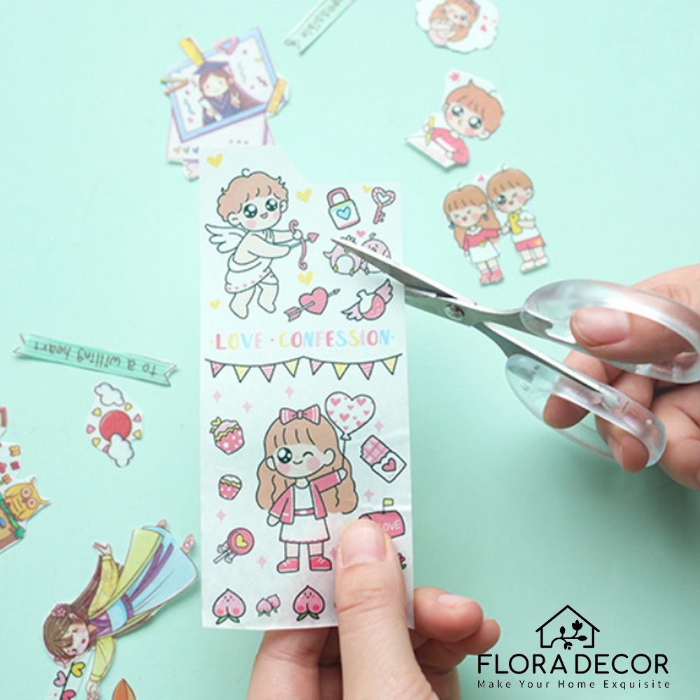 Sticker tấm dài hình cô bé dễ thương Flora Decor