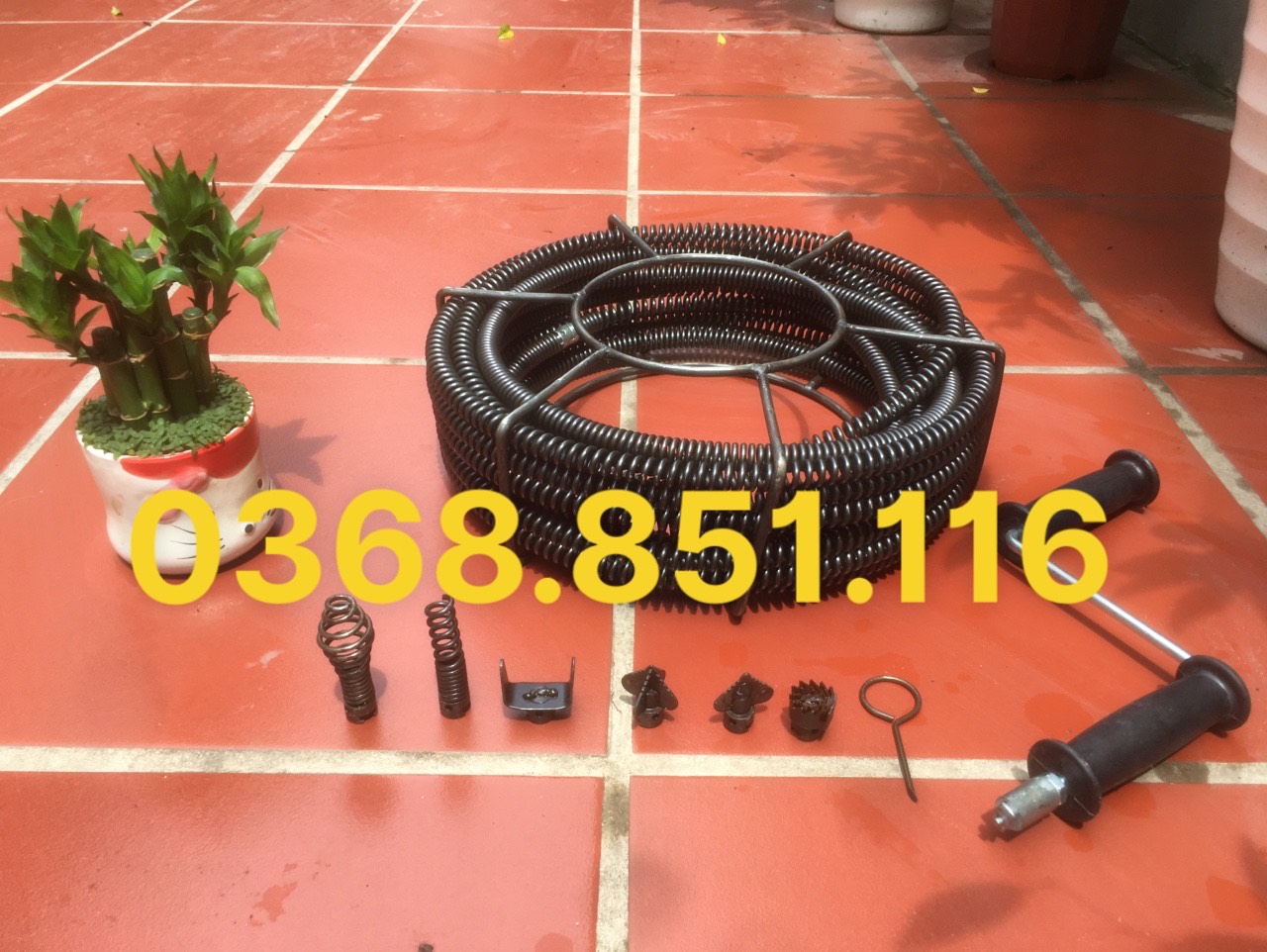 Dây thông cống LÒ XO 9M ( 9M + 6 đầu thông + tay quay....)