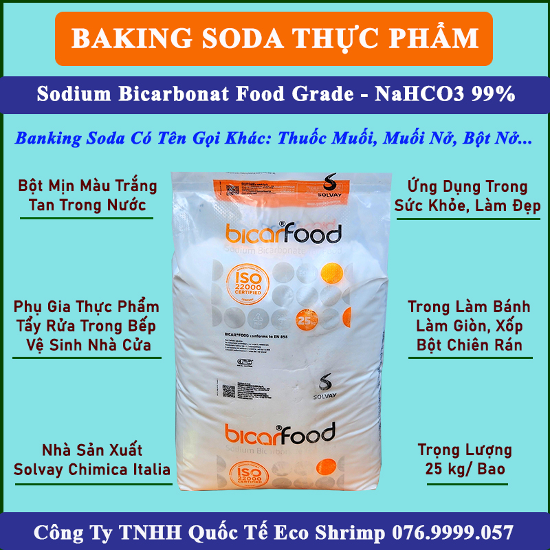 Baking soda thực phẩm, sodium bicarbonate, nahco3 99%, bột tẩy rửa đa năng, bột nở hãng solvay ý