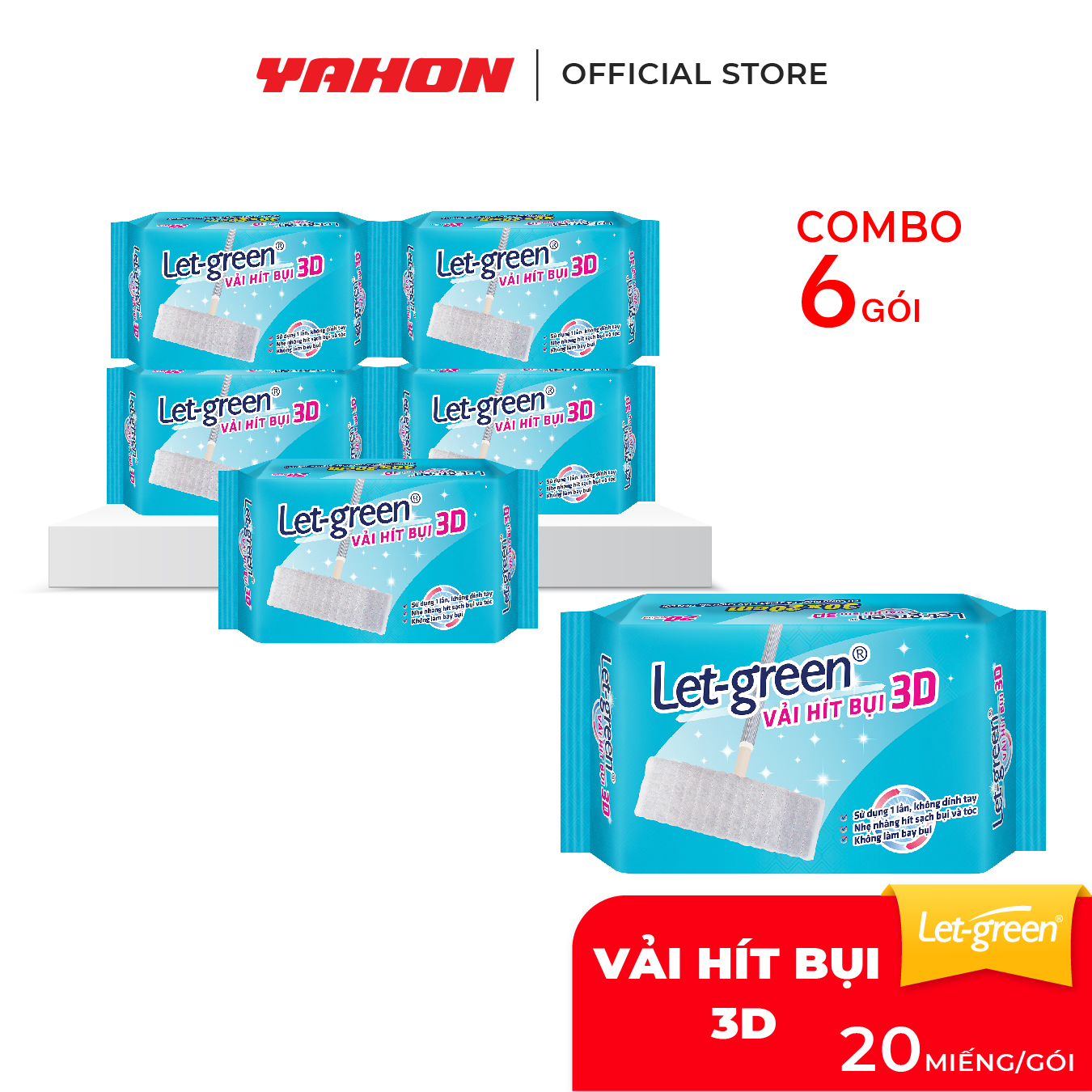 Khăn Vải Hít Bụi 3D LET-GREEN | Hít Sạch Bụi Mịn, Tóc, Lông Thú Cưng | 20 Miếng/Bao