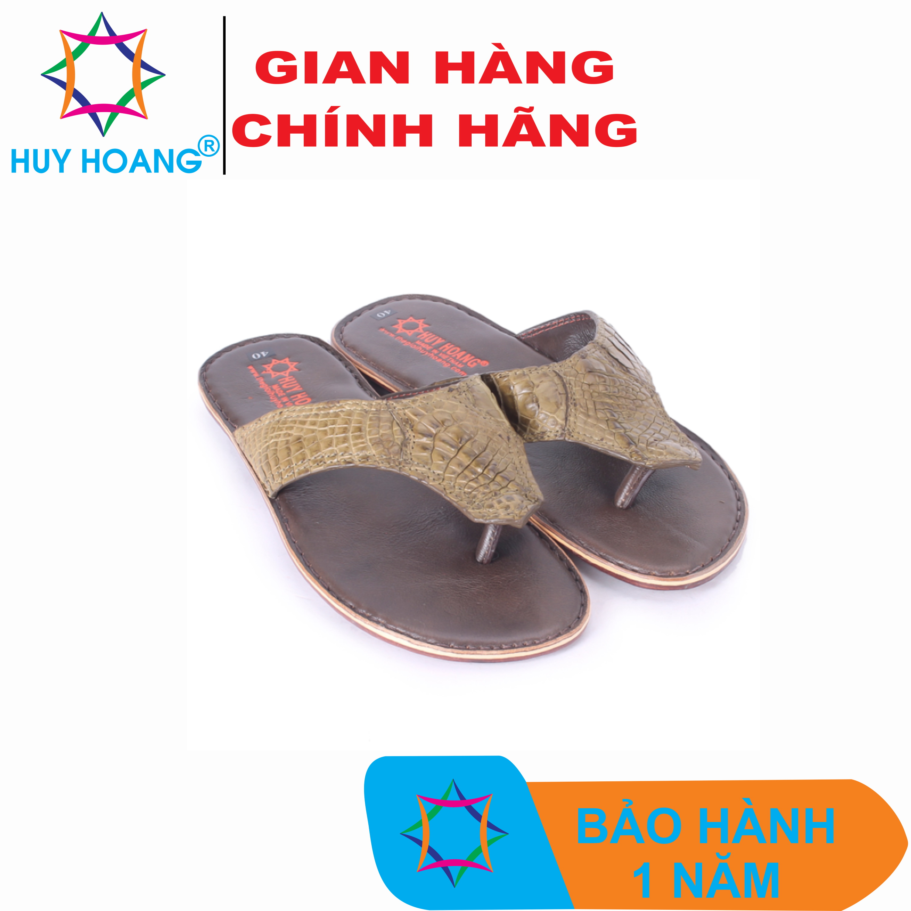 Dép nam da cá sấu màu rêu TH7223