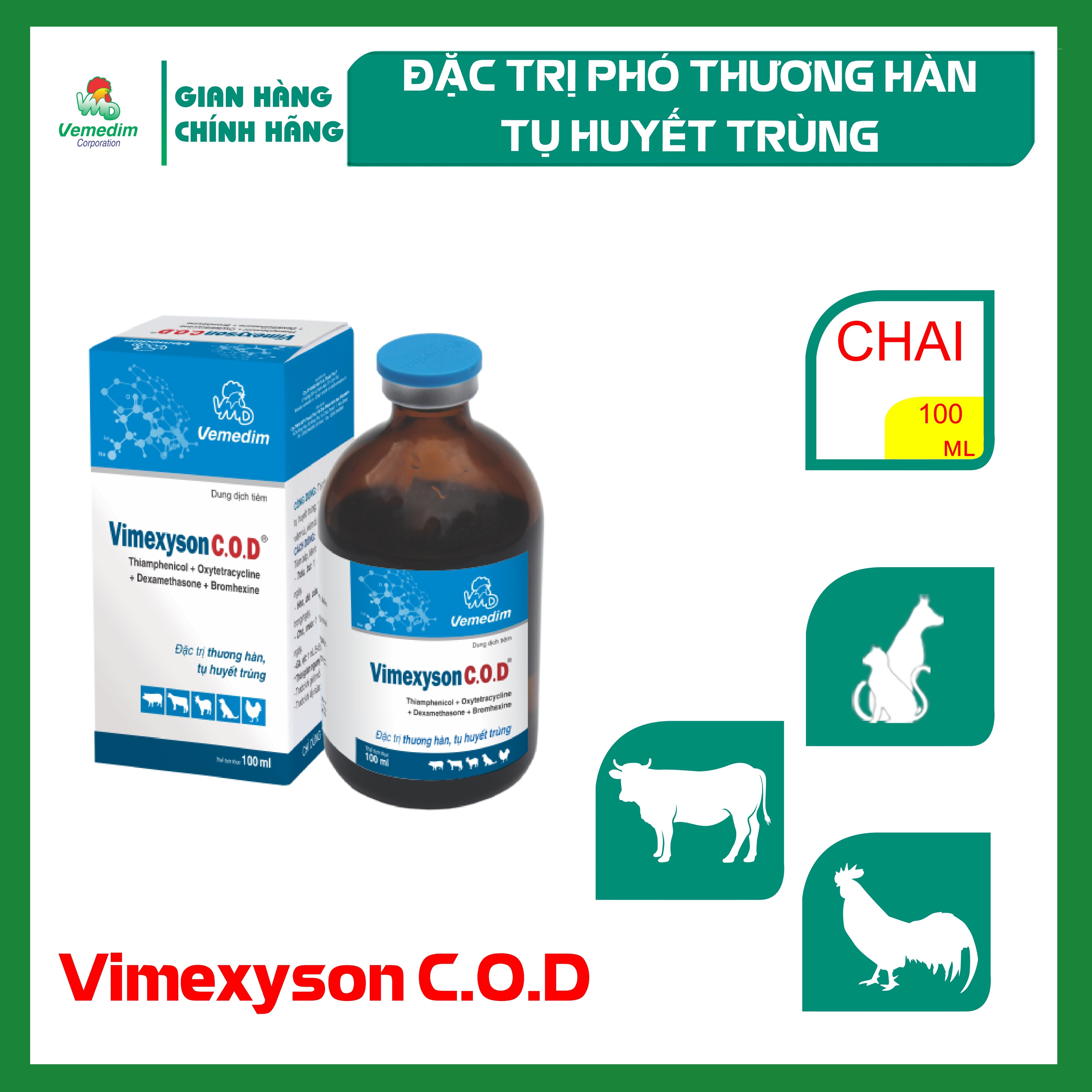 "Hoàn tiền đến 10%" Vemedim Vimexyson C.O.D dùng cho gia súc, gia cầm tiêu chảy, viêm ruột, viêm tử cung, chai 100ml