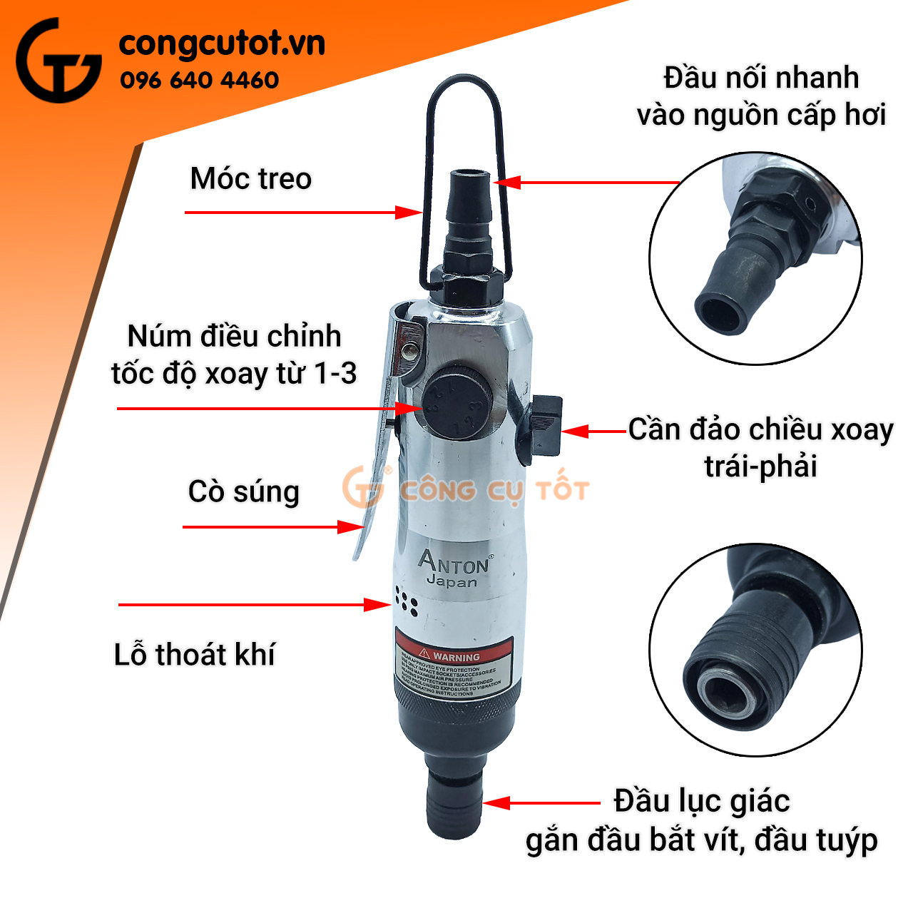 Máy hơi bắn vít, vặn vít đảo chiều ANTON Janpan 3 số cốt 6mm