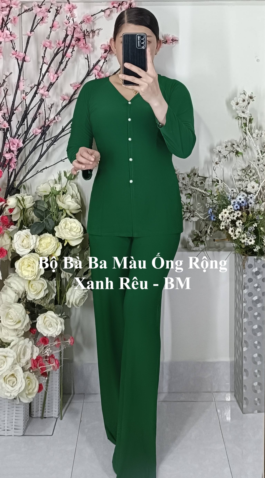 Áo Lẻ_Áo Bà Ba Bông Cổ Nữ Hoàng (Thun Lưới) -- Không Quần