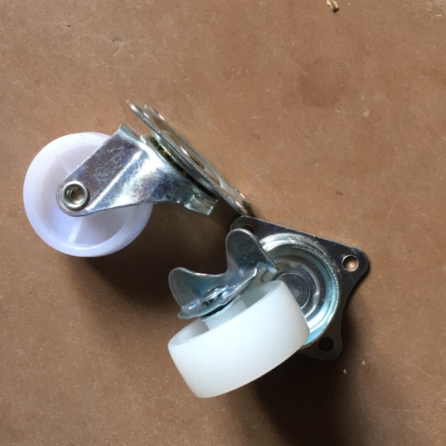 Bánh xe nhựa trắng 4cm có phanh và không phanh