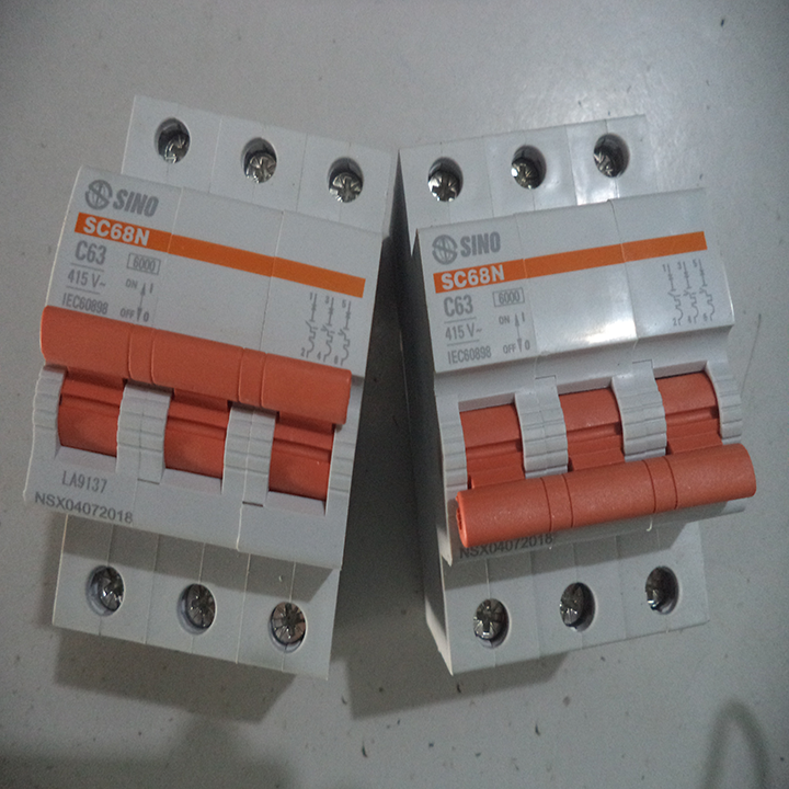 Cầu dao tự động aptomat 3 pha Sino 6A,!0A,16A,63A (aptomat 3 cực)