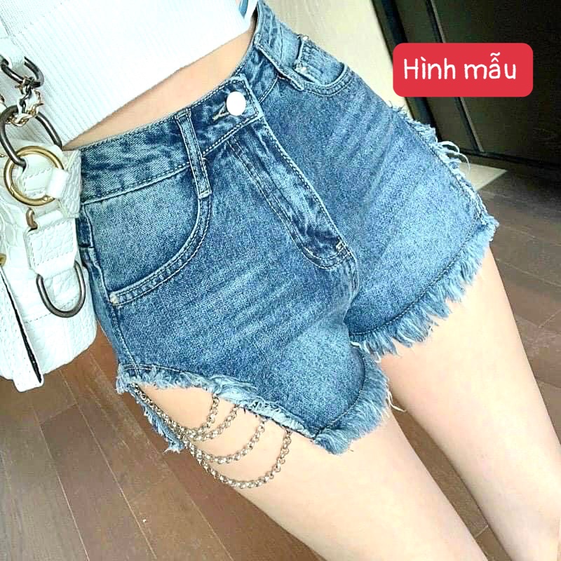 Quần short đùi jean lưng cao tua rua phối dây xích thời trang cá tính L9384935