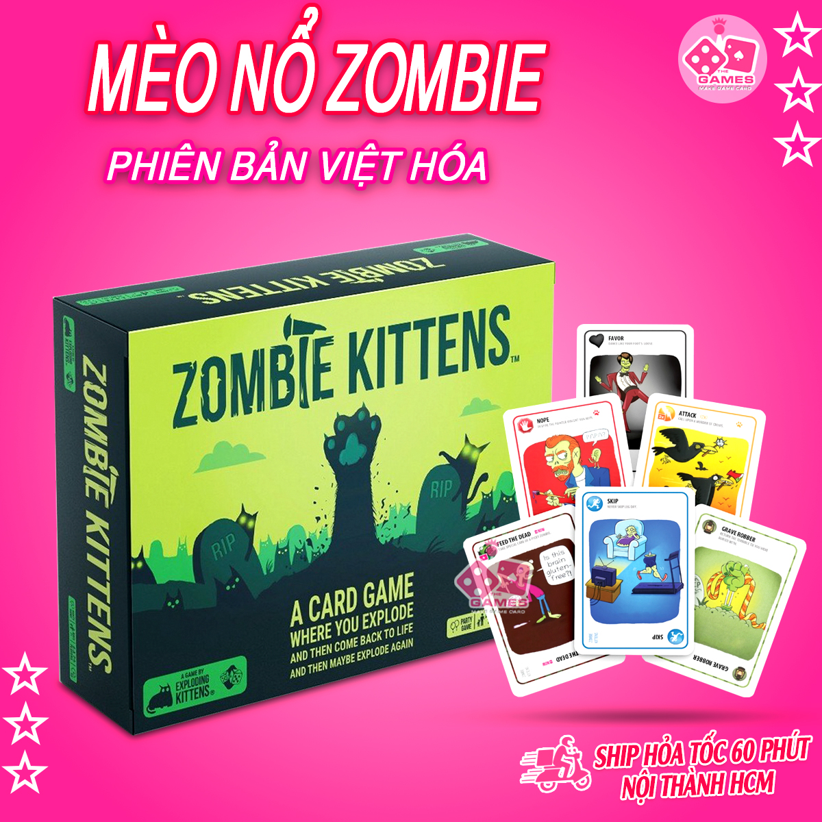 Mèo Nổ ZOMBIE KITTEN Việt Hóa Exploding kittens Giấy cứng chống nước