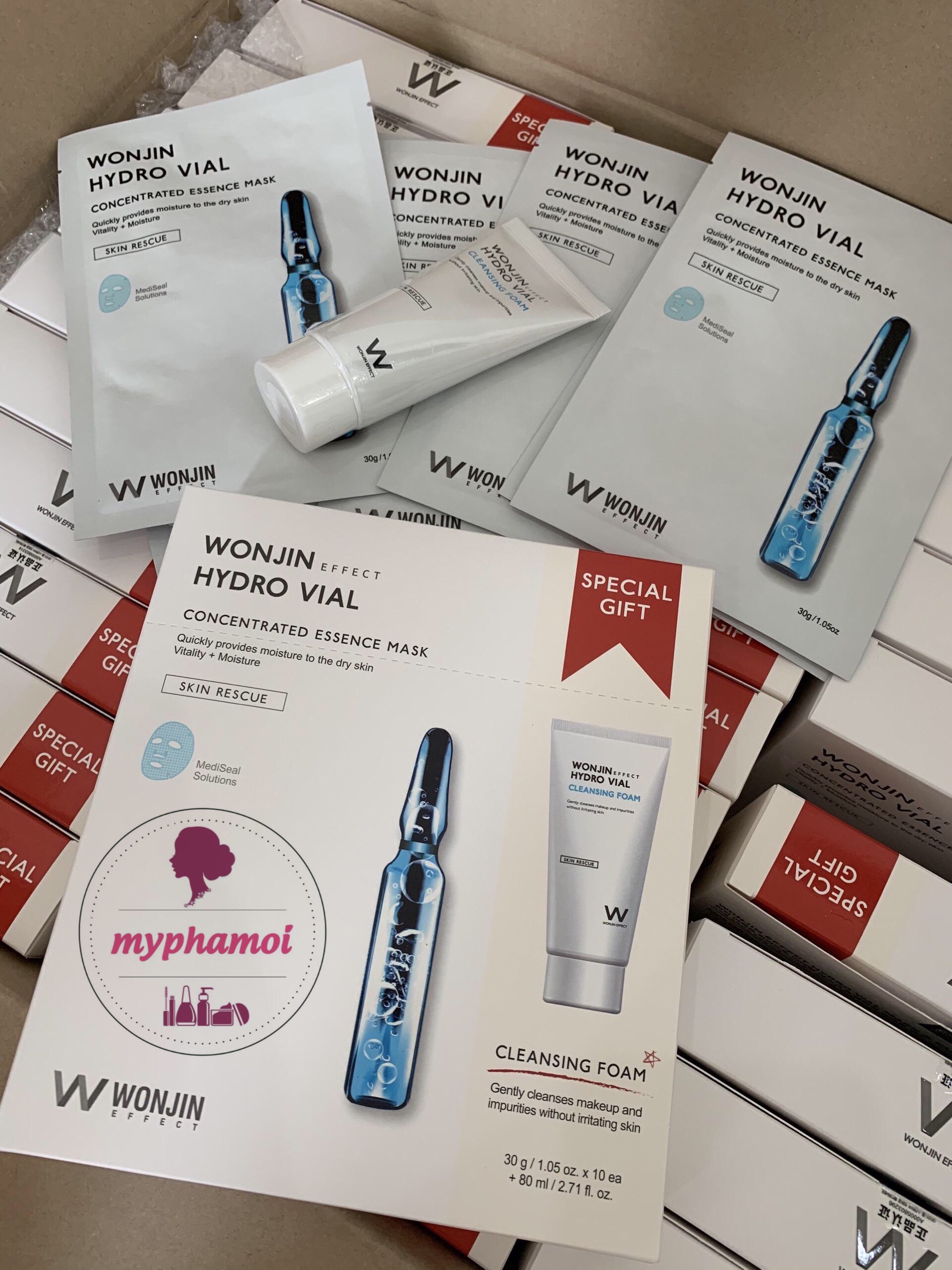 [THƯƠNG HIỆU HÀN QUỐC] COMBO MẶT NẠ WONJIN HYDRO VIAL 10 MIẾNG + SỮA RỬA MẶT 80ml