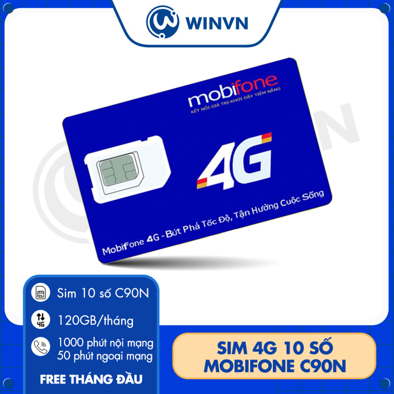 Sim 4G 10 số  Mobifone C90N Tặng tháng đầu tiên.Mỗi tháng Tặng 120GB +1000p nội mạng +50p ngoại mạng.