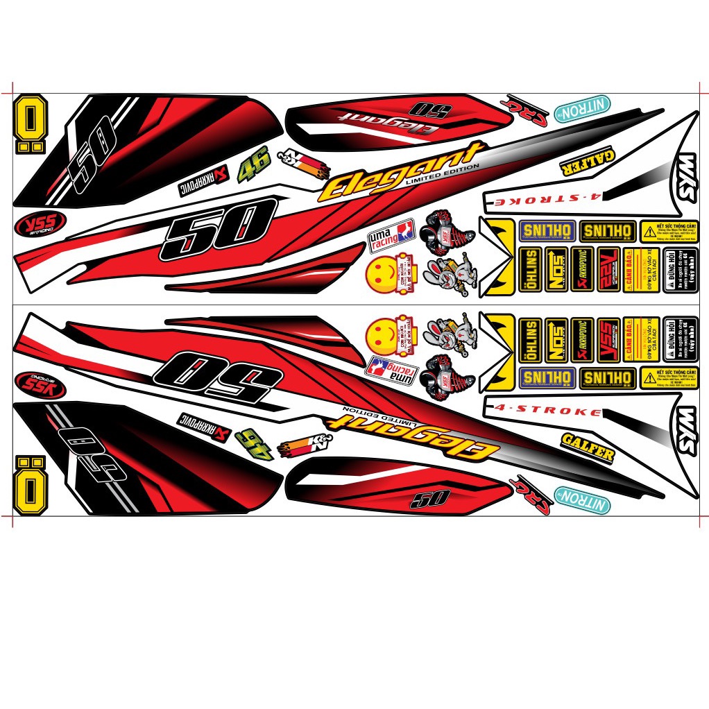 Tem rời xe elegant 50 đỏ đen đời 2016