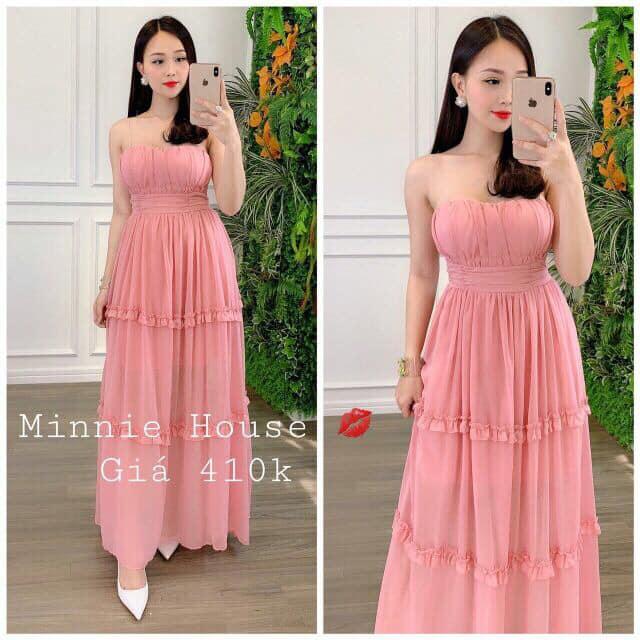 Đầm maxi 2 dây lưng bo chun