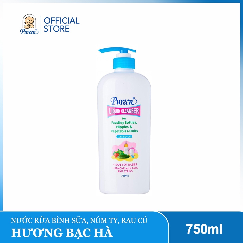 Nước rửa bình sữa, núm ty & rau củ Pureen hương Cam - An toàn cho Bé - 750ml