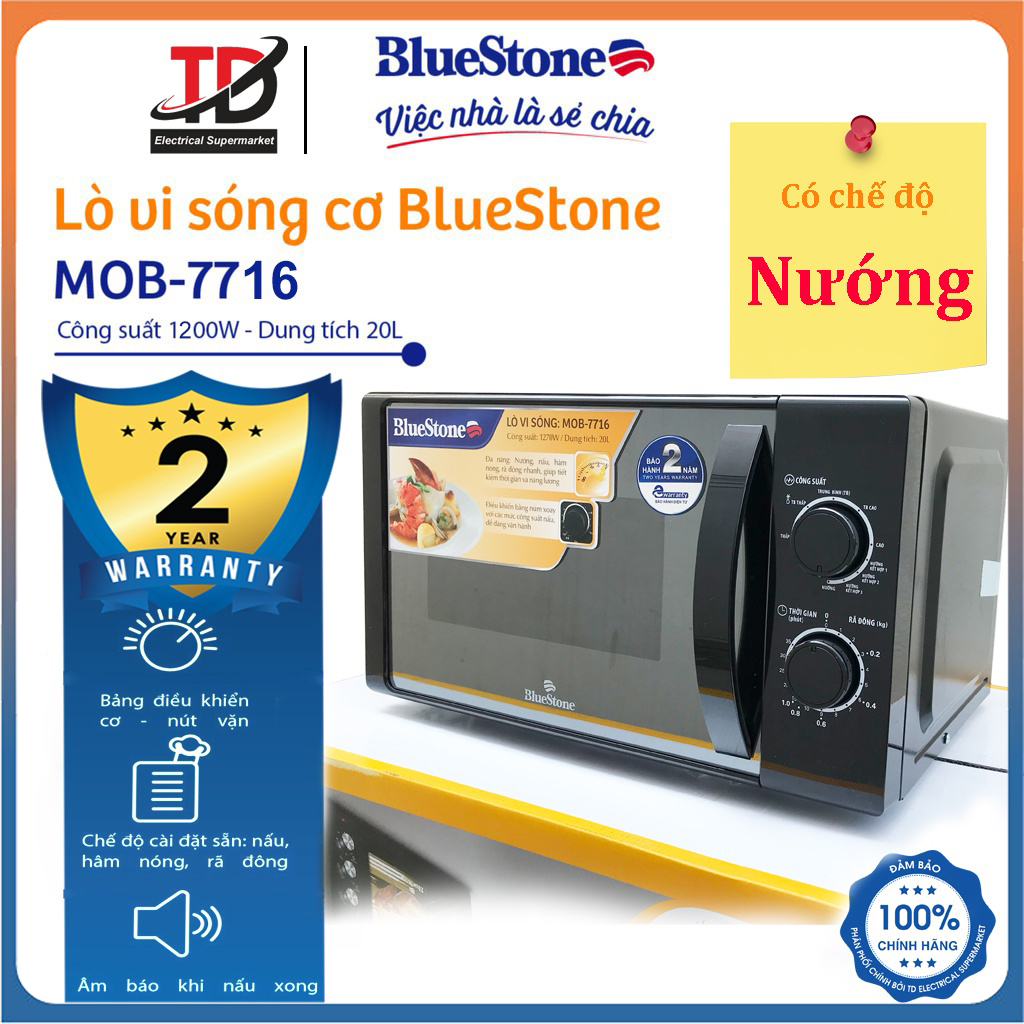 Lò vi sóng có nướng bluestone mob-7716,dung tích 20 lít , công suất cao 1270w, hàng chính hãng