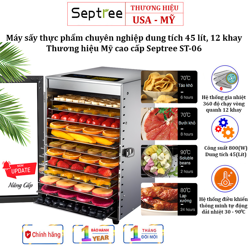 [Imported] septree 12 plates st-06 professional American brand food dryer 45l capacity 800W drying 10-15kg/time warranty 12 months