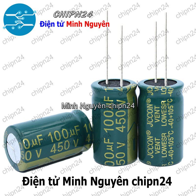 [1 con] Tụ hóa 100uF 450V Xanh Lá (18x30mm) (Tần số cao) - HH004868