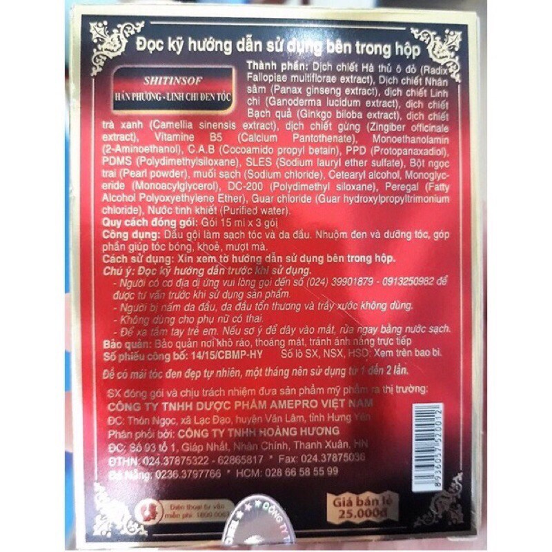 Dầu gội thảo dược đen/nâu tóc SHITINSOF - Hán Phương - Linh Chi